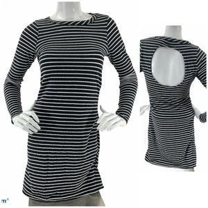 Chaser Sweater Dress Womens Size Medium Black Silver Striped Bodycon Midi Nwt